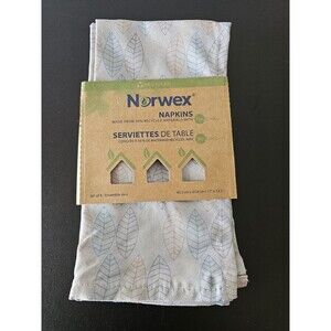 Norwex Set of 4 Napkins Leaf Pattern with Baclock 17” X 12.5” Recycled Gray  New